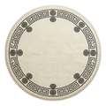 Ivory Round Hand-Knotted Rug with Black Greek Key Border