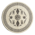 Ivory Round Hand-Knotted Rug with Charcoal Greek Key Border