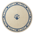 Ivory Round Hand-Knotted Rug with Cobalt Floral Vine Border