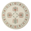 Ivory Round Hand-Tufted Rug with Coral and Sage Floral Motifs