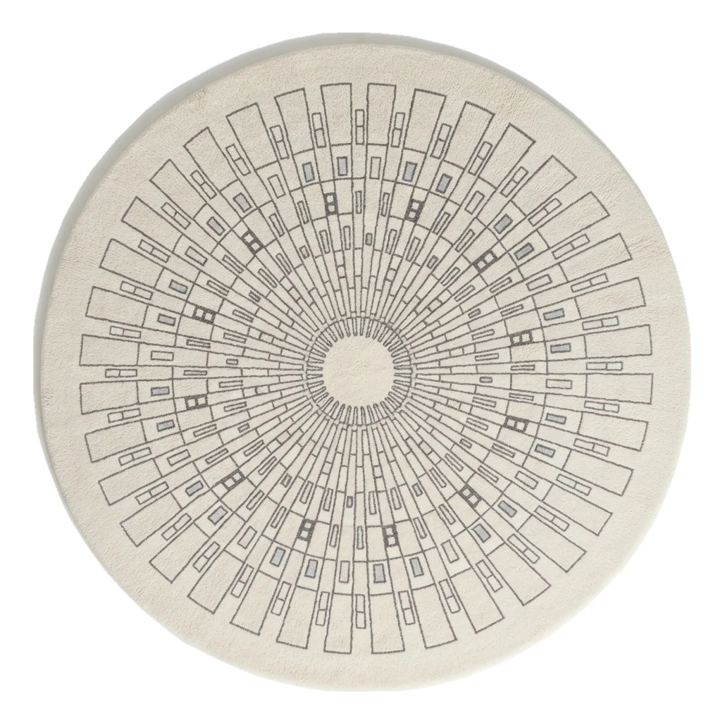 Ivory Round Hand-Tufted Rug with Grey Art Deco Sunburst - alternate view