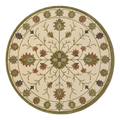 Ivory Round Hand-Tufted Rug with Olive Floral Vine Medallion