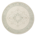 Ivory Round Medallion Hand-Knotted Rug with Sage Chevron Border