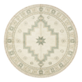 Ivory Round Medallion Hand-Knotted Rug with Sage Star