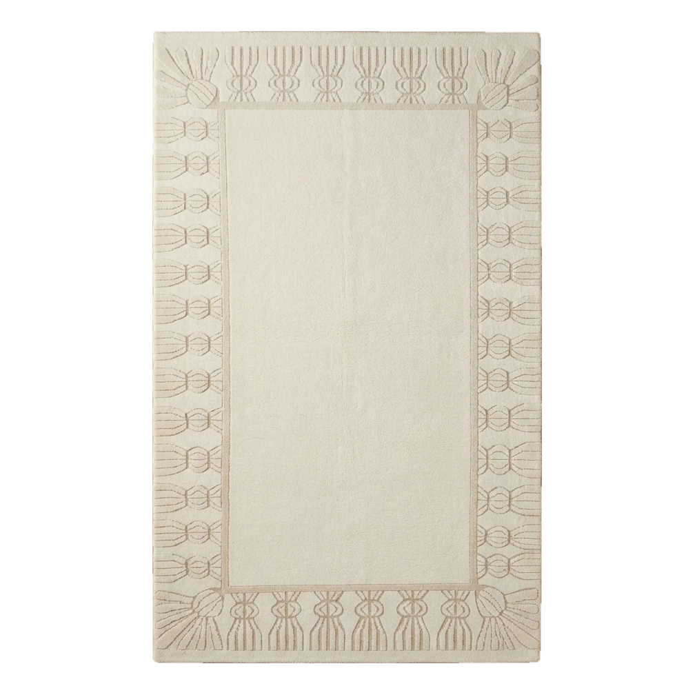 Ivory Tone on Tone Hand-Tufted Rug with Carved Fan Border
