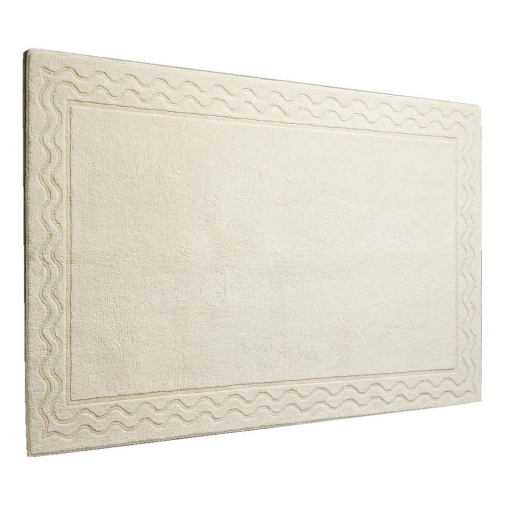 Ivory Tone on Tone Hand-Tufted Rug with Carved Wave Border - alternate view