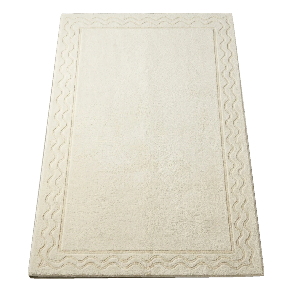 Ivory Tone on Tone Hand-Tufted Rug with Carved Wave Border