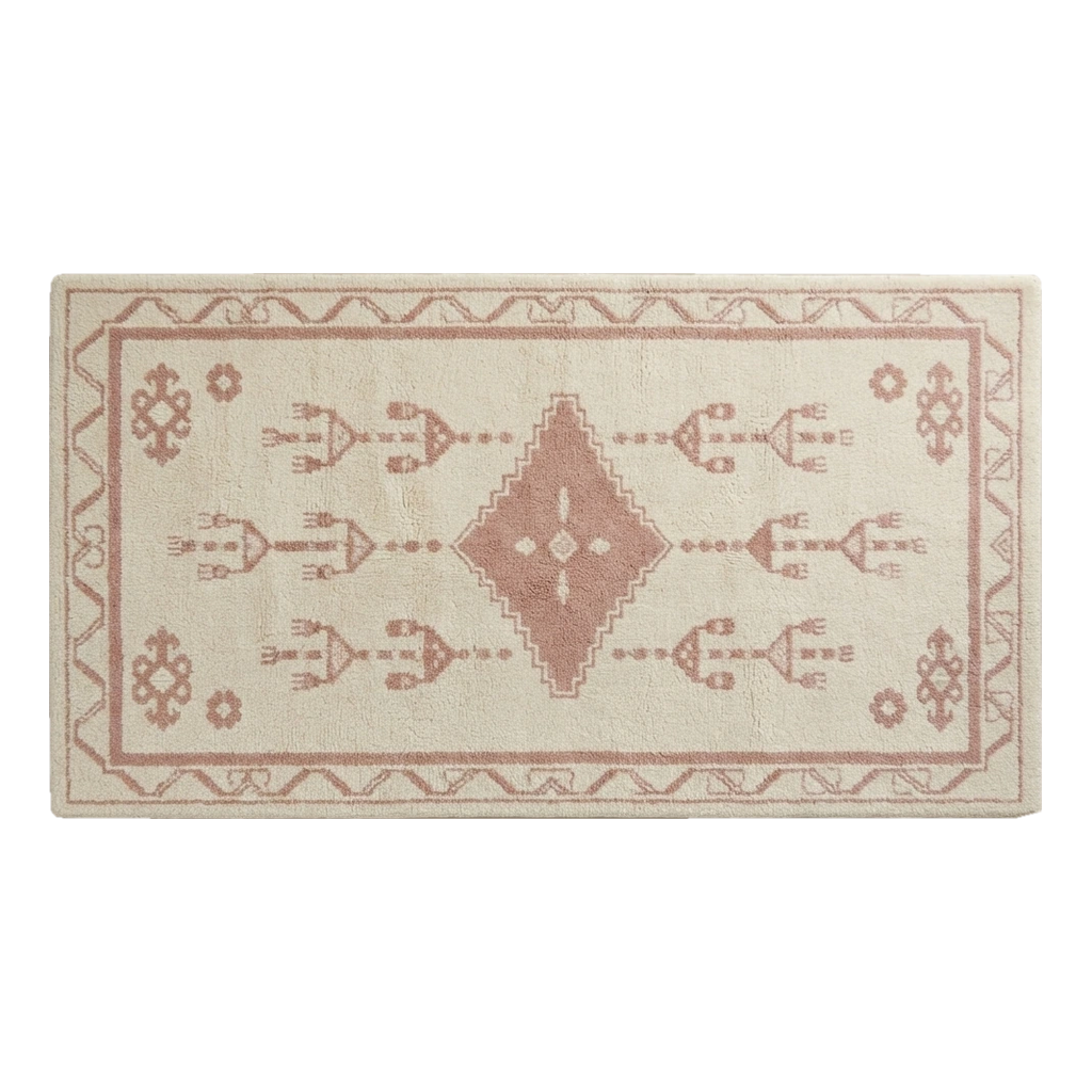 Ivory Tribal Diamond Hand-Tufted Runner with Dusty Rose Motifs - alternate view