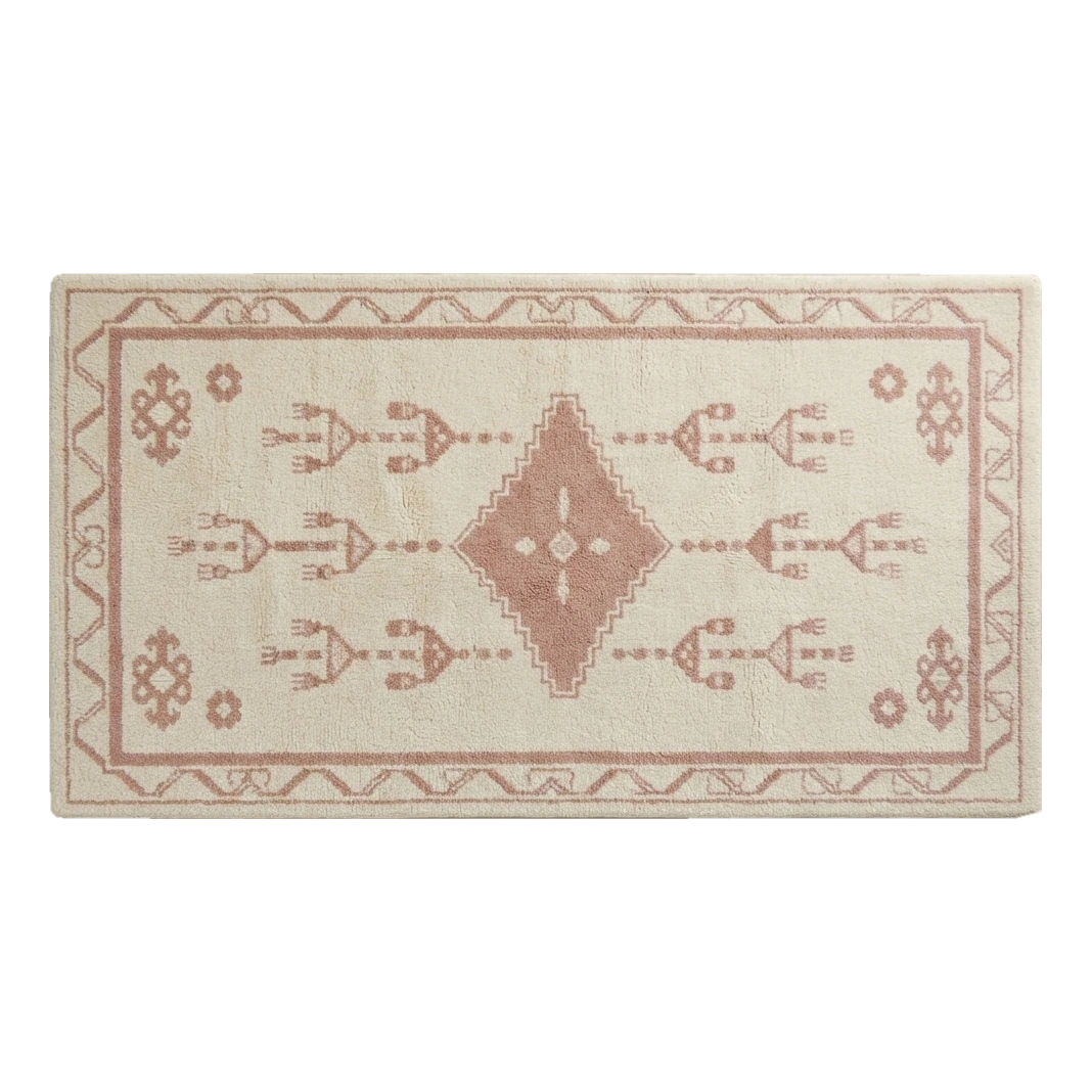 Ivory Tribal Diamond Hand-Tufted Runner with Dusty Rose Motifs - alternate view