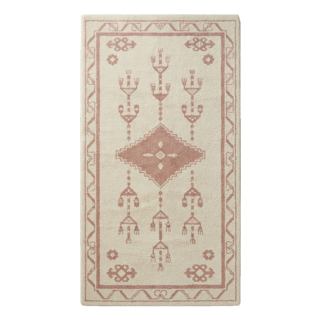 Ivory Tribal Diamond Hand-Tufted Runner with Dusty Rose Motifs
