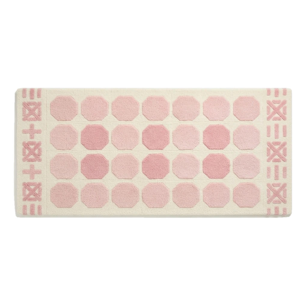 Ivory and Blush Octagon Tile Hand-Tufted Runner with Geometric End Bands - alternate view