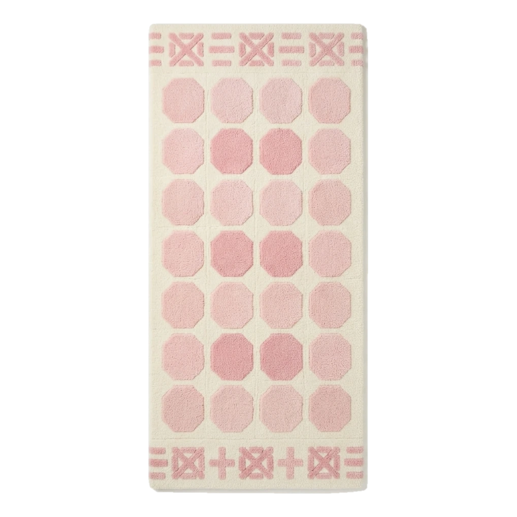 Ivory and Blush Octagon Tile Hand-Tufted Runner with Geometric End Bands
