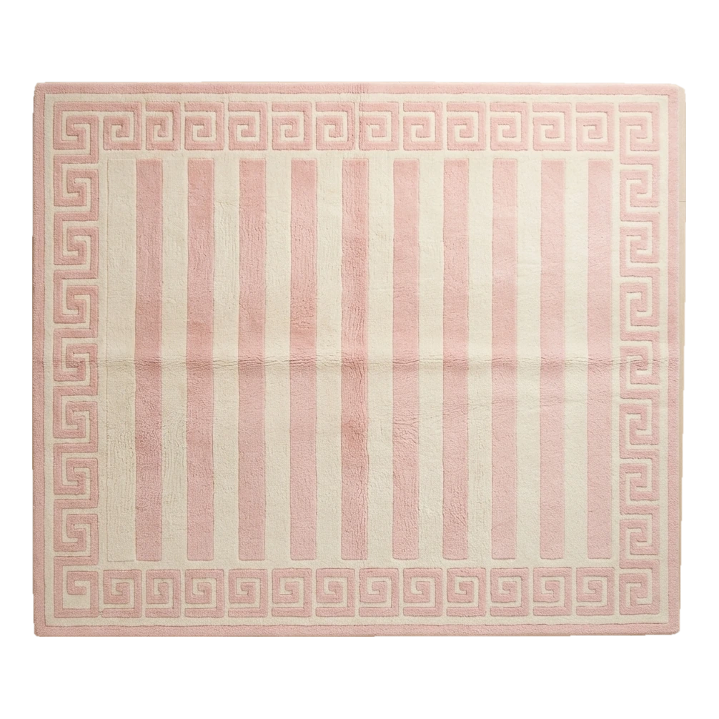 Ivory and Blush Striped Hand-Tufted Rug with Greek Key Border - alternate view
