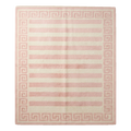 Ivory and Blush Striped Hand-Tufted Rug with Greek Key Border