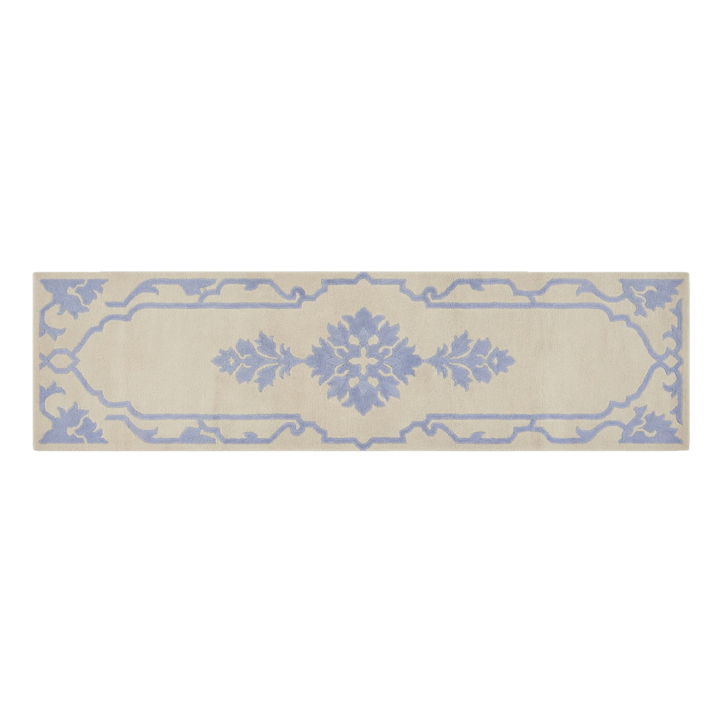 Ivory and Periwinkle Floral Medallion Hand-Tufted Runner - alternate view