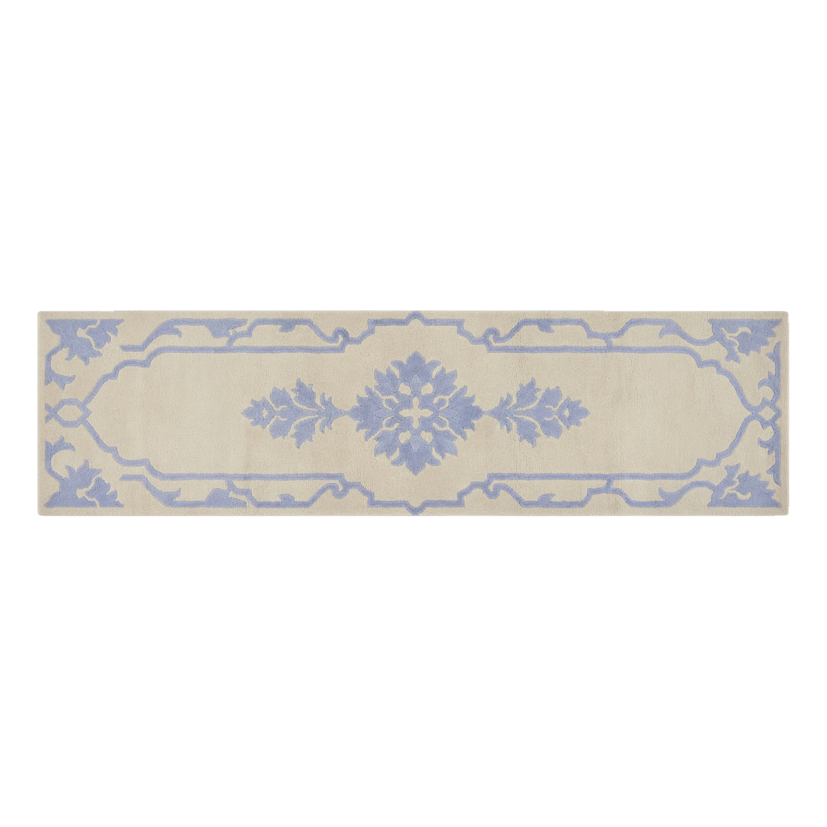 Ivory and Periwinkle Floral Medallion Hand-Tufted Runner - alternate view