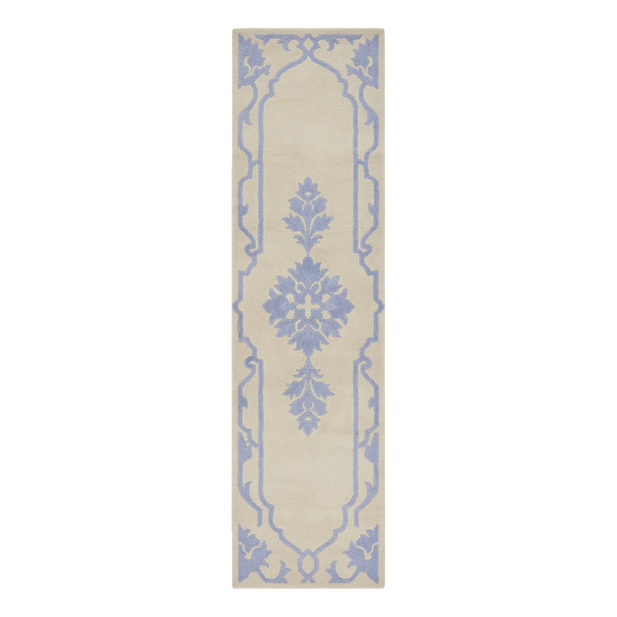 Ivory and Periwinkle Floral Medallion Hand-Tufted Runner