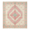 Ivory and Pink Diamond Medallion Hand-Knotted Rug with Mint Border