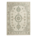Ivory and Sage Chinese Medallion Hand-Knotted Rug with Geometric Border