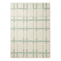 Ivory and Sage Grid Cotton Flat Weave Rug with Fern Motifs