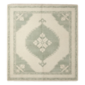 Ivory and Sage Stepped Medallion Square Hand-Knotted Rug