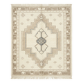 Ivory and Taupe Tribal Medallion Hand-Knotted Rug