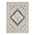 Lavender Grey Hand-Knotted Rug with Charcoal Diamond Medallion