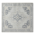 Light Blue and Slate Grey Medallion Hand-Knotted Rug with Chevron Border