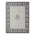 Light Grey Hand-Knotted Rug with Charcoal Chrysanthemum Border