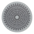 Light Grey Round Hand-Tufted Rug with Charcoal Art Deco Sunburst