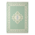 Mint Green Cotton Flat Weave Rug with Ivory Tribal Medallion