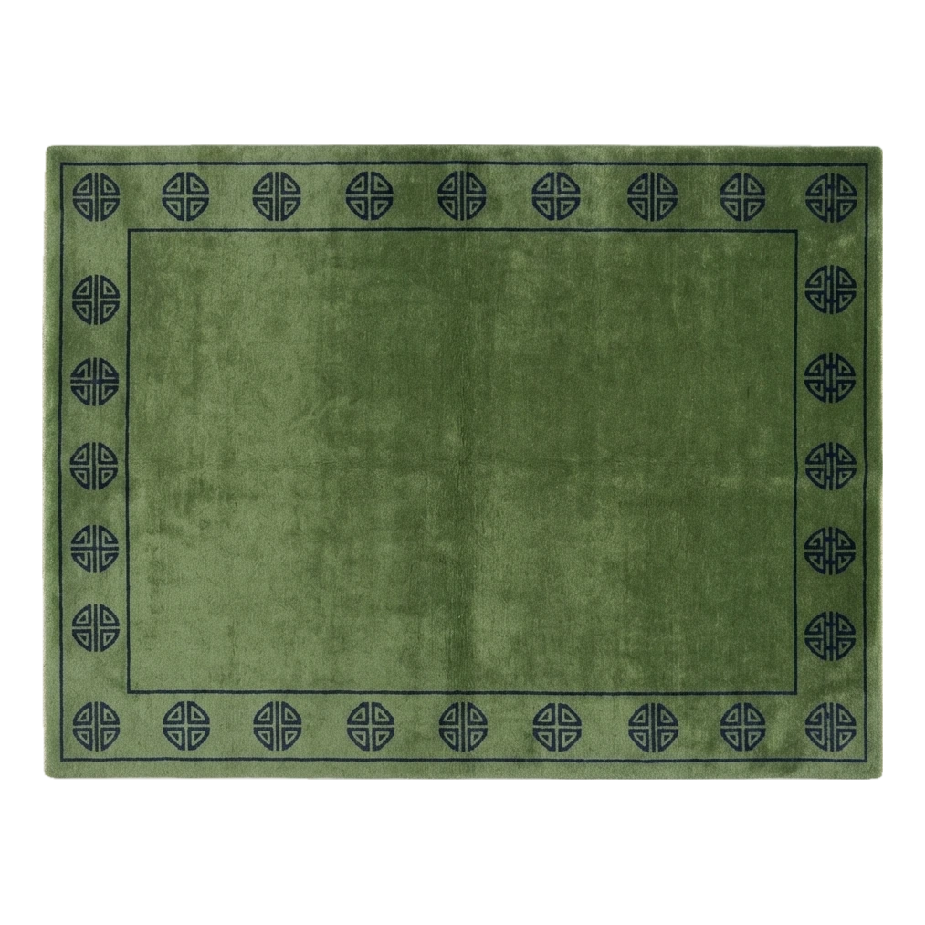 Moss Green Hand-Knotted Rug with Charcoal Shou Medallion Border - alternate view