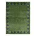 Moss Green Hand-Knotted Rug with Charcoal Shou Medallion Border