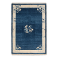 Navy Blue Chinese Art Deco Hand-Knotted Rug with Ivory Border