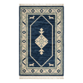 Navy Hand-Knotted Rug with Ivory Octagon and Animal Motifs