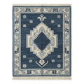 Navy Hand-Knotted Rug with Ivory Stepped Medallion