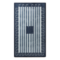Navy and Ivory Striped Hand-Tufted Runner with Greek Key Border
