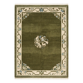 Olive Green Chinese Art Deco Hand-Knotted Rug with Ivory Floral Border