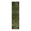 Olive Green Chinese Art Deco Hand-Knotted Runner with Charcoal Vase