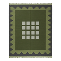 Olive Green Cotton Flat Weave Rug with Charcoal Stepped Border