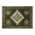 Olive Green Diamond Medallion Hand-Knotted Rug with Palm Motifs