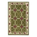 Olive Green Floral Trellis Hand-Tufted Rug with Cream Leaf Border