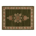 Olive Green Hand-Knotted Rug with Rust Floral Medallion