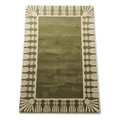 Olive Green Hand-Tufted Rug with Cream Fan Tassel Border