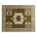 Olive Green Medallion Hand-Knotted Rug with Ivory Greek Key Border