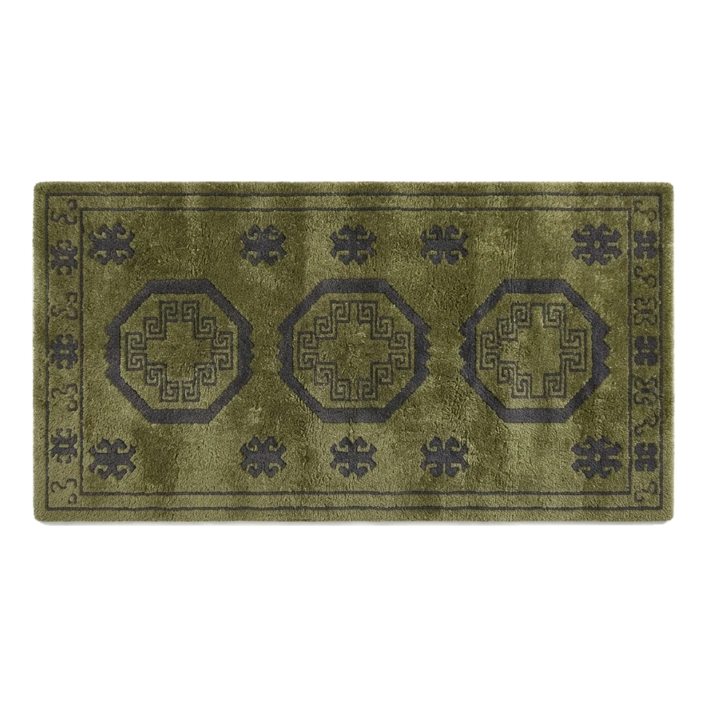 Olive Green Octagon Medallion Hand-Tufted Runner with Charcoal Accents - alternate view