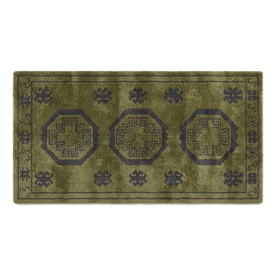 Olive Green Octagon Medallion Hand-Tufted Runner with Charcoal Accents - alternate view