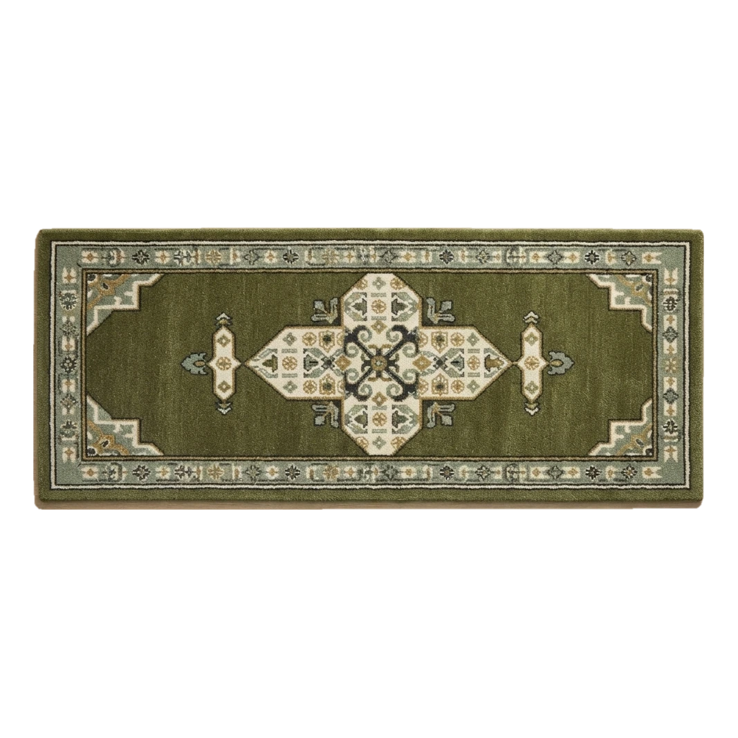Olive Green Persian Medallion Hand-Tufted Runner with Ivory Border - alternate view