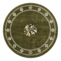 Olive Green Round Chinese Art Deco Hand-Knotted Rug with Ivory Florets