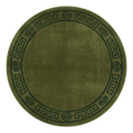 Olive Green Round Hand-Knotted Rug with Tonal Greek Key Border